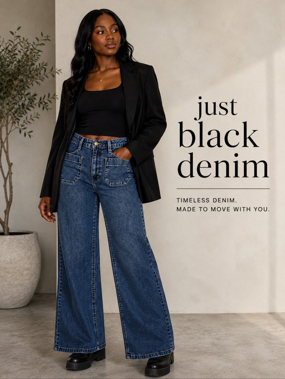 D-02 Just Black Denim Wide Leg Jeans – Size 24